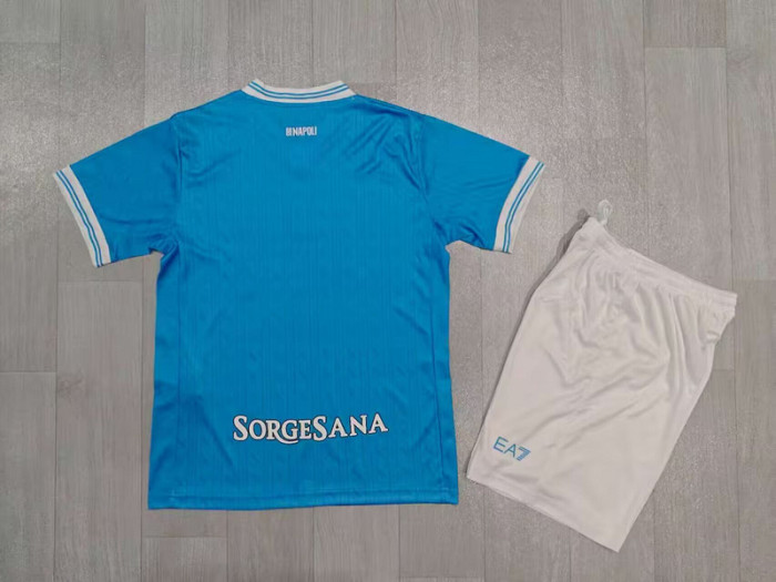 with Scudetto Patch Youth Uniform Kids Kit 2025-2026 Napoli Home Soccer Jersey Shorts Napoles Child Football Set