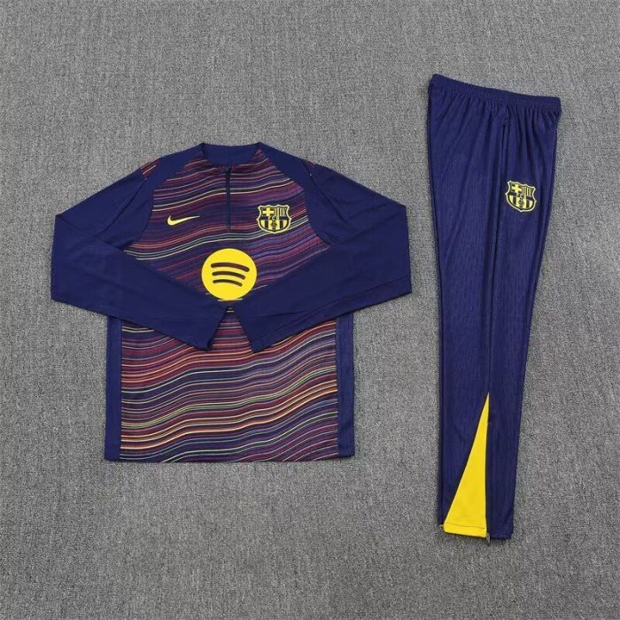 2025-2026 Barcelona Dark Blue/Yellow Soccer Training Sweater and Pants Football Kit