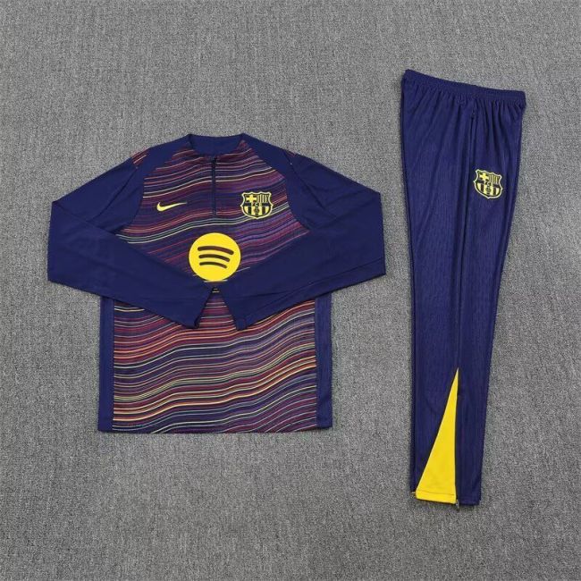 2025-2026 Barcelona Dark Blue/Yellow Soccer Training Sweater and Pants Football Kit