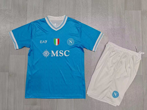 with Scudetto Patch Youth Uniform Kids Kit 2025-2026 Napoli Home Soccer Jersey Shorts Napoles Child Football Set