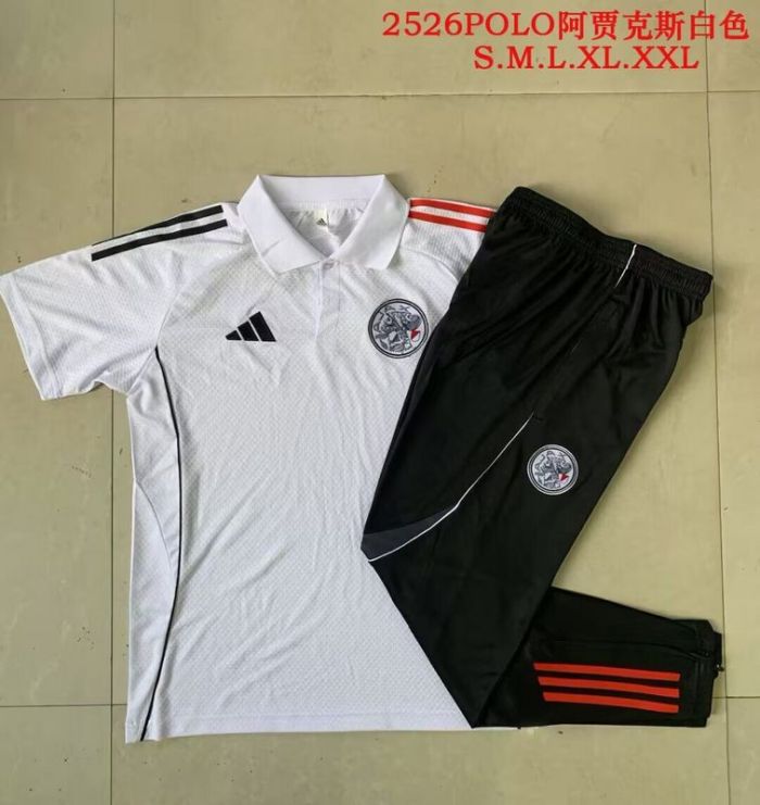 2025-2026 Ajax White Soccer Polo and Pants Football Kit