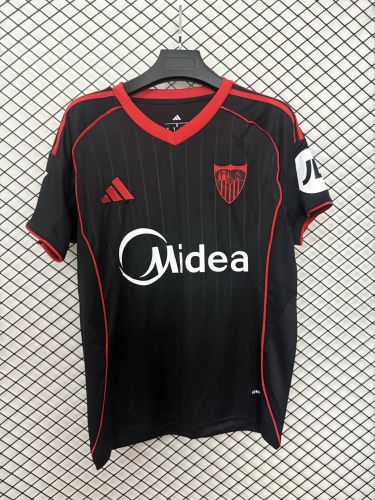 with LALIGA Patch Fans Version 2025-2026 Sevilla Third Away Black Soccer Jersey Football Shirt