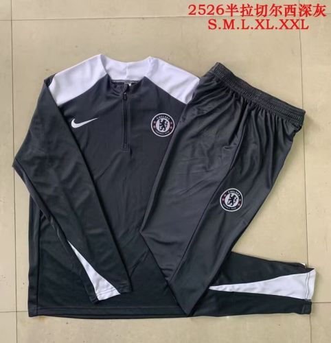Youth 2025-2026 Chelsea Black/White Soccer Training Sweater and Pants Football Kit