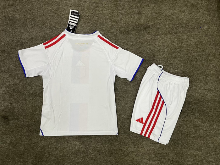 Youth Uniform Kids Kit 2025-2026 Lyon Home Soccer Jersey Shorts Olympique Lyonnais Child Football Set
