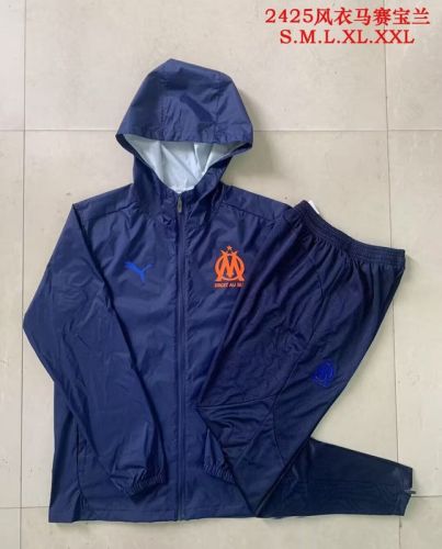 with Caps 2025-2026 Marseille Dark Blue Soccer Windbreaker Jacket Football Jacket