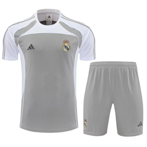 Adult Uniform 2025-2026 Real Madrid Grey/White Soccer Training Jersey and Shorts Football Kits