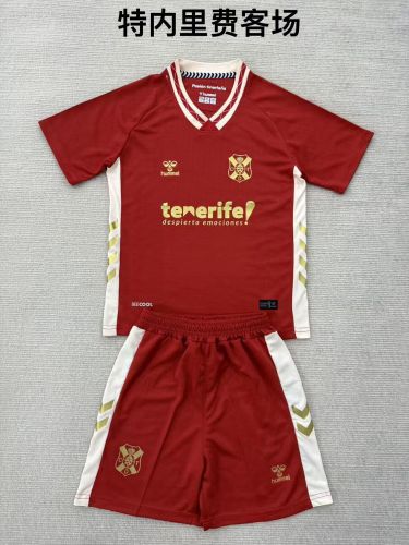 Youth Uniform Kids Kit Tenerife 2025-2026 Away Red Soccer Jersey Shorts Child Football Set