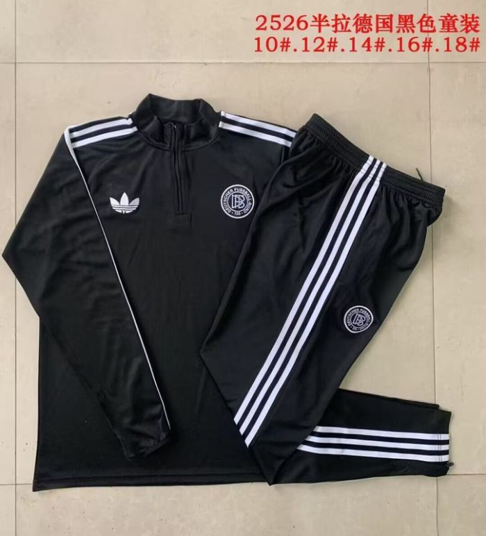 Youth 2025-2026 Germany Black/White Soccer Training Sweater and Pants Football Kit