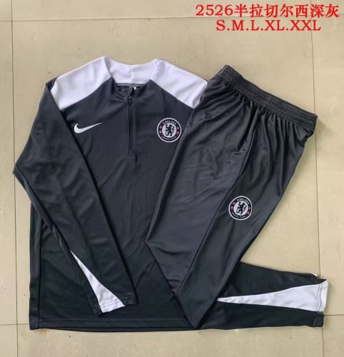 2025-2026 Chelsea Black/White Soccer Training Sweater and Pants Football Kit