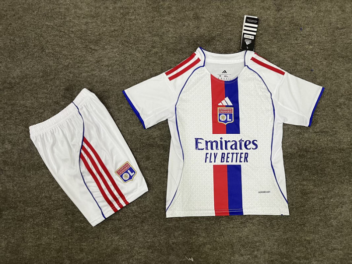 Youth Uniform Kids Kit 2025-2026 Lyon Home Soccer Jersey Shorts Olympique Lyonnais Child Football Set