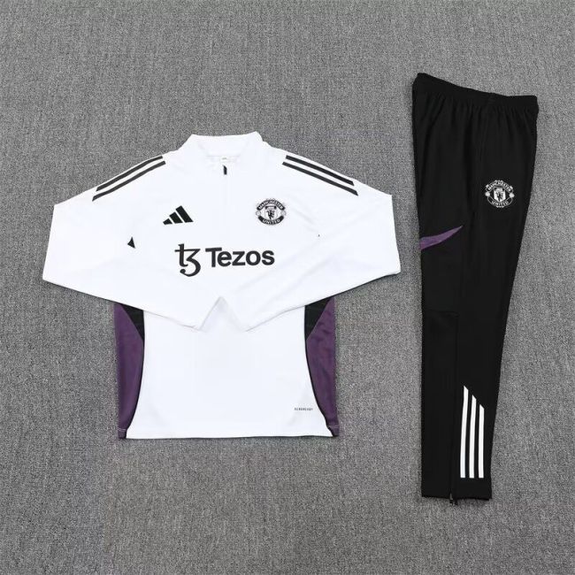 2025-2026 Manchester United White Soccer Training Sweater and Pants Football Kit