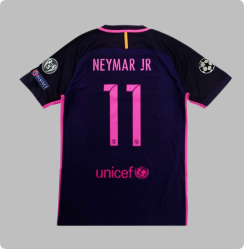 with Golden FIFA+UCL Patch Retro Jersey 2016-2017 Barcelona NEYMAR JR 11 Away Purple Soccer Jersey Vintage Football Shirt