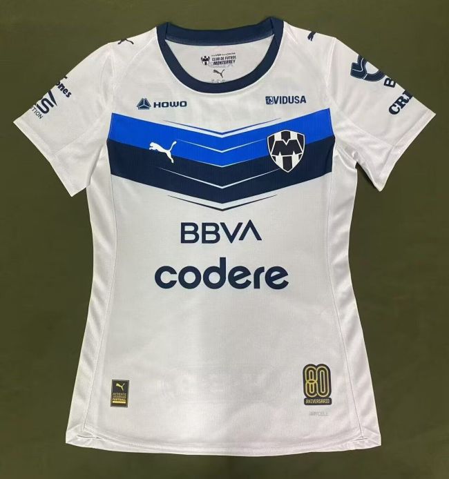Women 2025-2026 Monterrey 80th Anniversary Away White Soccer Jersey Girl Football Shirt