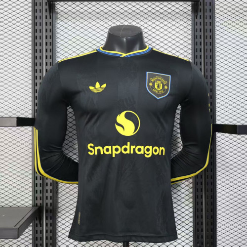 Long Sleeve Player Version 2025-2026 Manchester United Third Away Black Soccer Jersey Man United Football Shirt