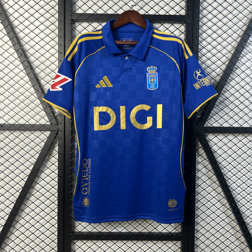 with LALIGA Patch Fan Version 2025-2026 Real Oviedo Home Soccer Jersey Football Shirt