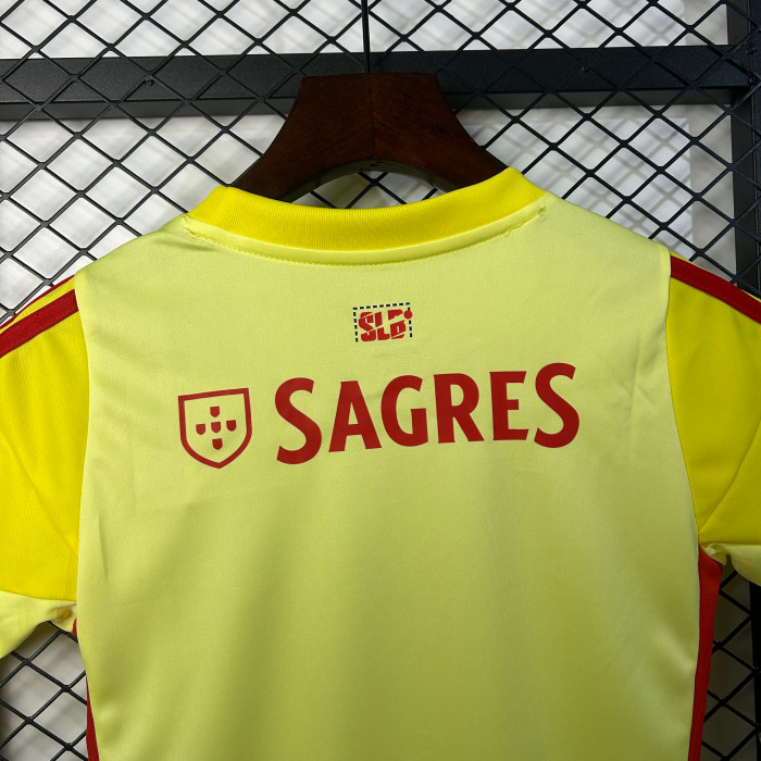 Youth Uniform Kids Kit 2025-2026 Benfica Yellow Goalkeeper Soccer Jersey Shorts Child Football Set