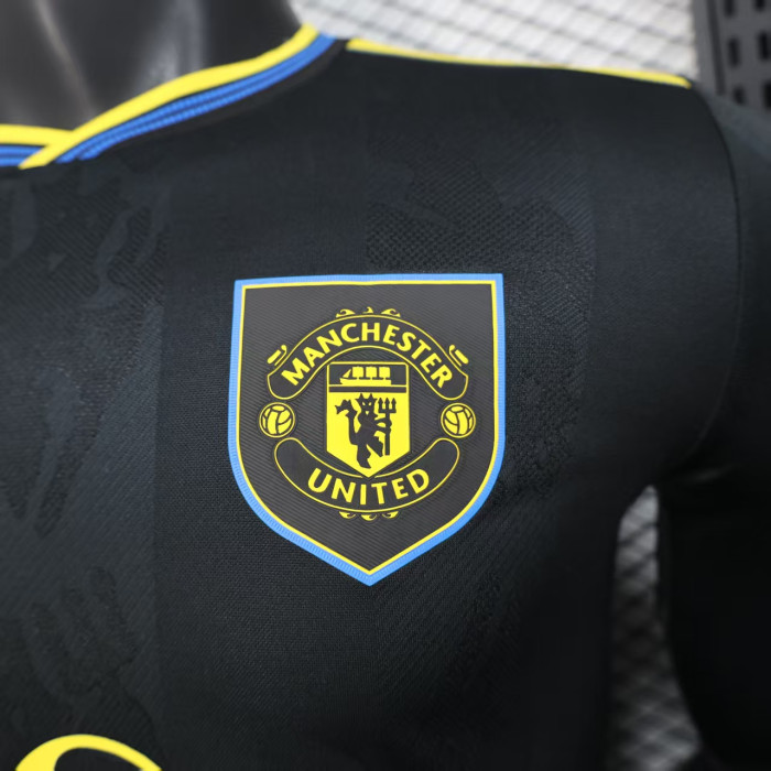 Long Sleeve Player Version 2025-2026 Manchester United Third Away Black Soccer Jersey Man United Football Shirt