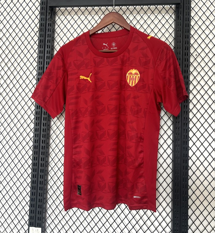 without Sponor Logo Fans Version 2025-2026 Valencia Away Red Soccer Jersey Football Shirt