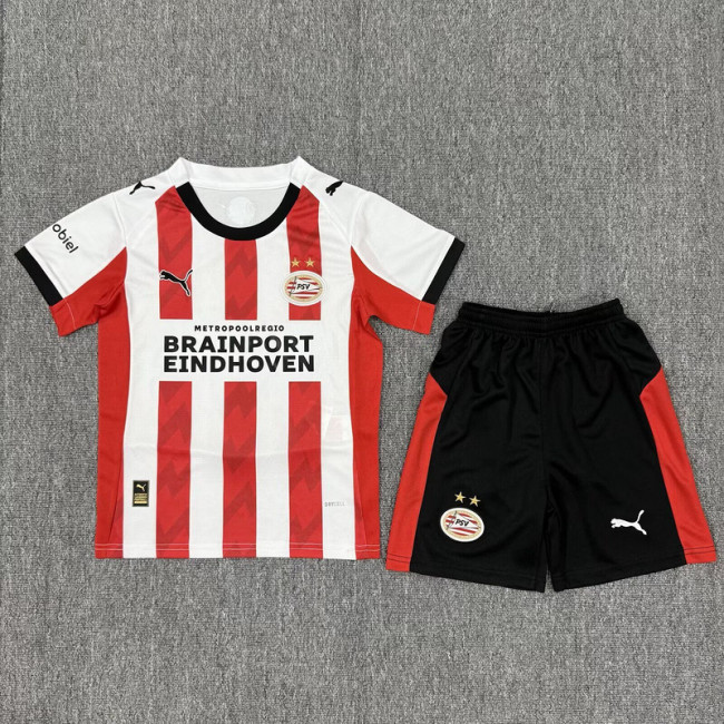 Youth Uniform Kids Kit 2025-2026 PSV Eindhoven Home Soccer Jersey Shorts Child Football Set
