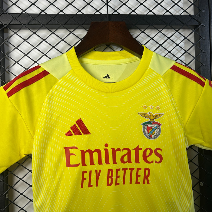 Youth Uniform Kids Kit 2025-2026 Benfica Yellow Goalkeeper Soccer Jersey Shorts Child Football Set