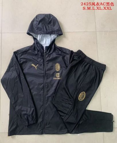 with Caps 2025-2026 AC Milan Black Soccer Windbreaker Jacket Football Jacket