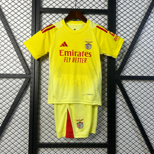 Youth Uniform Kids Kit 2025-2026 Benfica Yellow Goalkeeper Soccer Jersey Shorts Child Football Set