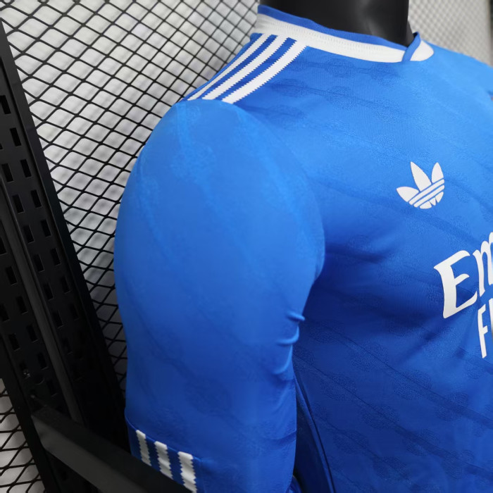 Long Sleeve Player Version 2025-2026 Real Madrid Third Away Blue Soccer Jersey Real Football Shirt