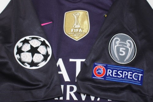 with Golden FIFA+UCL Patch Retro Jersey 2016-2017 Barcelona NEYMAR JR 11 Away Purple Soccer Jersey Vintage Football Shirt