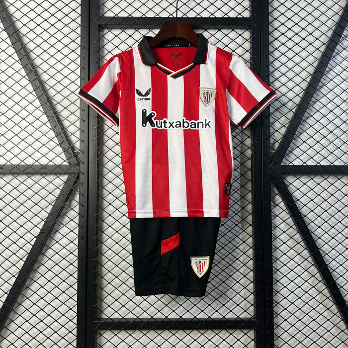 Youth Uniform Kids Kit 2025-2026 Athletic Bilbao Home Soccer Jersey Shorts Child Football Set