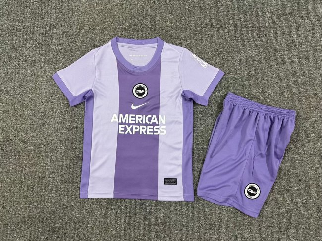 with Sponor Logo Youth Uniform Kids Kit Brighton & Hove Albion 2025-2026 Away Purple Soccer Jersey Shorts Child Football Set