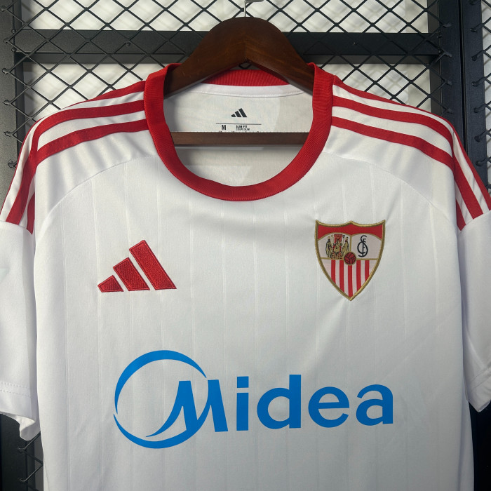 with Laliga Patch Fans Version 2025-2026 Sevilla Home Soccer Jersey Football Shirt