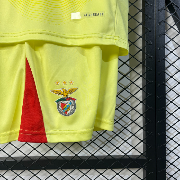 Youth Uniform Kids Kit 2025-2026 Benfica Yellow Goalkeeper Soccer Jersey Shorts Child Football Set