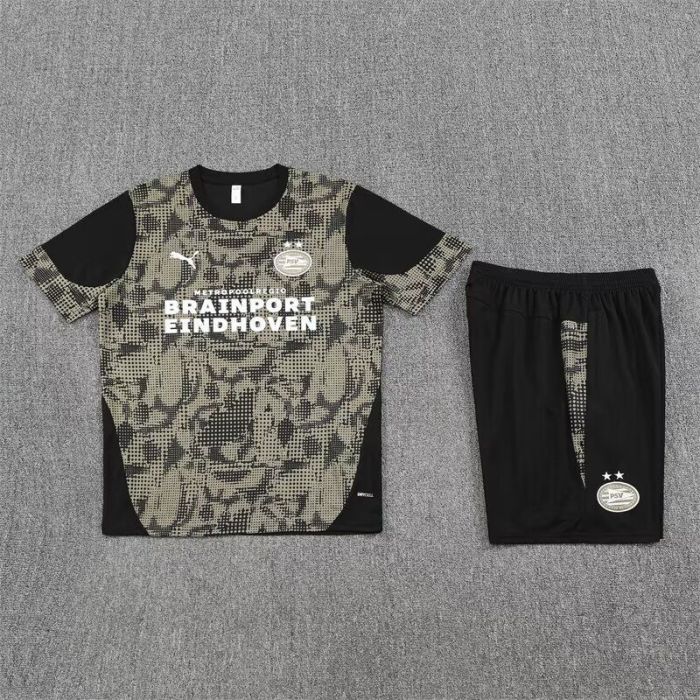 Adult Uniform 2025-2026 PSV Black/Grey Soccer Training Jersey and Shorts Football Kits