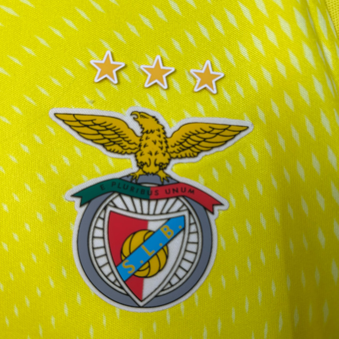 Youth Uniform Kids Kit 2025-2026 Benfica Yellow Goalkeeper Soccer Jersey Shorts Child Football Set