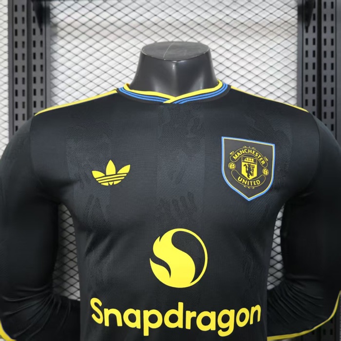 Long Sleeve Player Version 2025-2026 Manchester United Third Away Black Soccer Jersey Man United Football Shirt