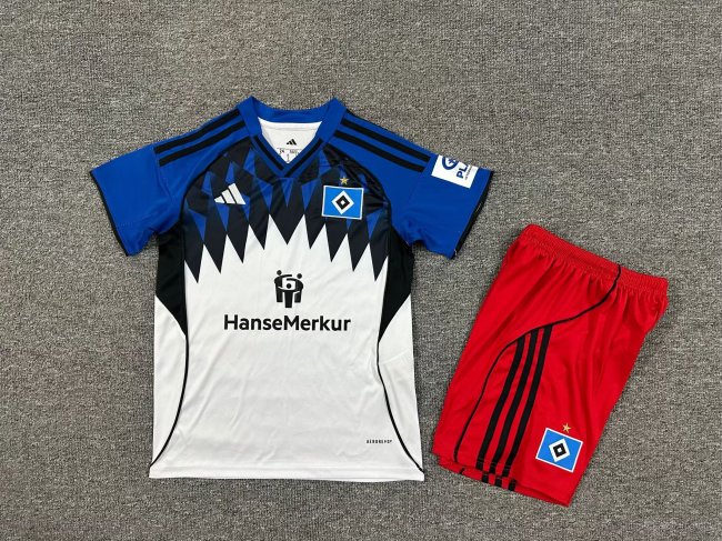 Youth Uniform Kids Kit 2025-2026 Hamburg Home Soccer Jersey Shorts Child Hamburger Football Set