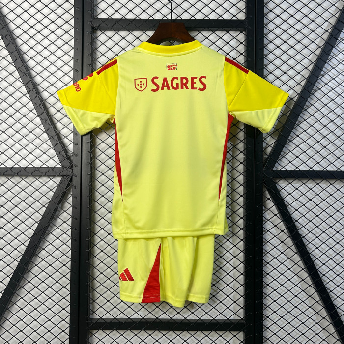 Youth Uniform Kids Kit 2025-2026 Benfica Yellow Goalkeeper Soccer Jersey Shorts Child Football Set