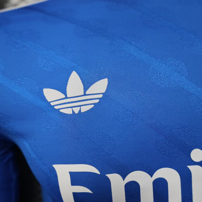 Long Sleeve Player Version 2025-2026 Real Madrid Third Away Blue Soccer Jersey Real Football Shirt