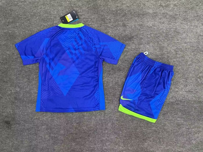 with Blue Shorts Youth Uniform Kids Kit 2025 Brazil Away Blue Soccer Jersey Shorts Child Football Set
