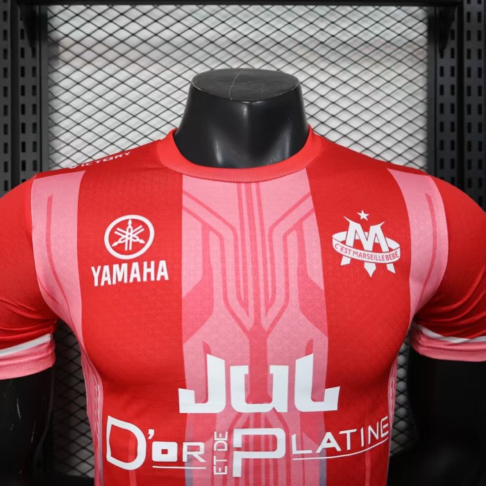 Player Version 2025-2026 Olympique de Marseille Red/Pink Special Edition Soccer Jersey Football Shirt