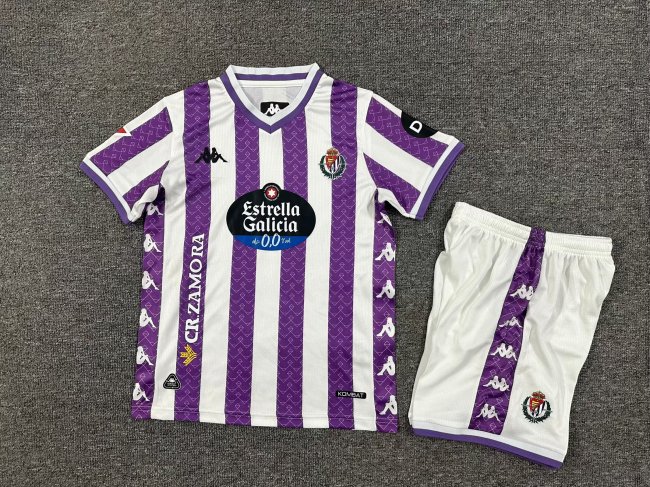 with LALIGA Patch Youth Uniform Kids Kit 2025-2026 Valladolid Home Soccer Jersey Shorts Child Football Set