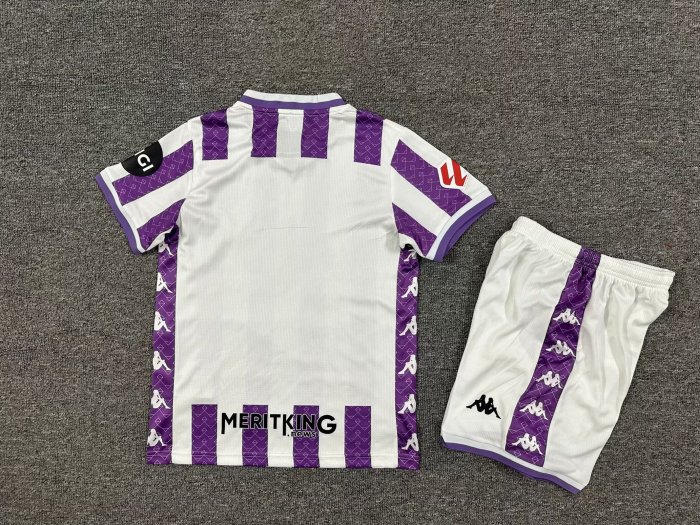 with LALIGA Patch Youth Uniform Kids Kit 2025-2026 Valladolid Home Soccer Jersey Shorts Child Football Set