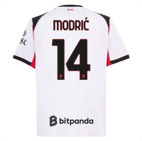 with bitpanda Fan Version 2025-2026 AC Milan MODRIC 14 Away White Soccer Jersey AC Football Shirt