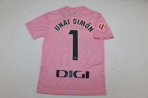 with Laliga Patch Fan Version 2025-2026 Athletic Bilbao UNAI SIMON 1 Pink Goalkeeper Soccer Jersey Football Shirt