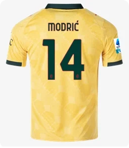 with Serie A Patch Fan Version 2025-2026 AC Milan MODRIC 14 Third Away Yellow Soccer Jersey AC Football Shirt