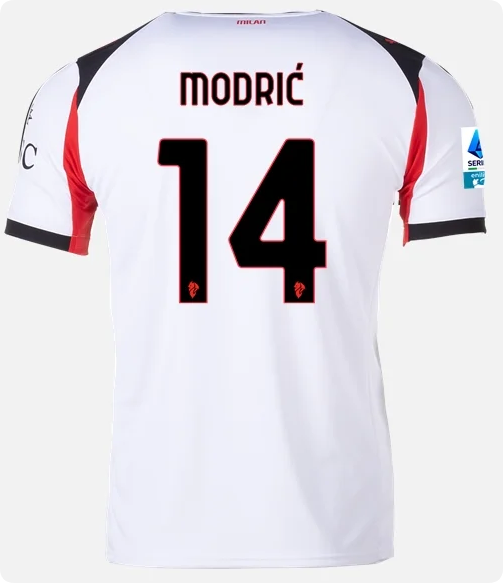 with Serie A Patch Player Version 2025-2026 AC Milan MODRIC 14 Away White Soccer Jersey AC Football Shirt