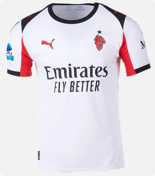with Serie A Patch Fan Version 2025-2026 AC Milan Away White Soccer Jersey AC Football Shirt