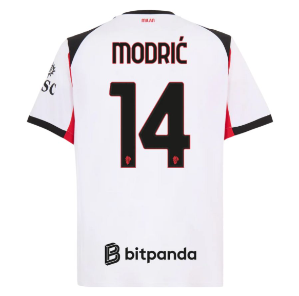 with bitpanda Player Version 2025-2026 AC Milan MODRIC 14 Away White Soccer Jersey AC Football Shirt