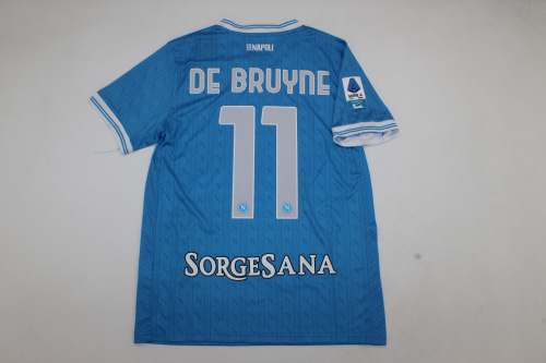 with Scudetto+Serie A Patch Fan Version 2025-2026 Calcio Napoli DE BRUYNE 11 Home Football Shirt Napoles Soccer Training Jersey