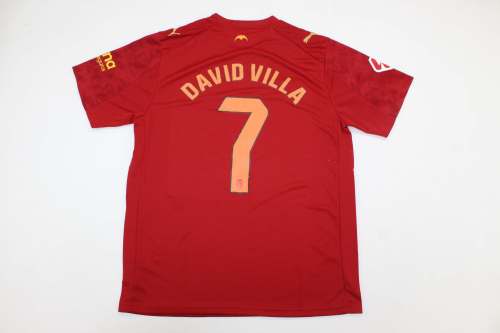 with Sponor Logo+LALIGA Patch Fans Version 2025-2026 Valencia DAVID VILLA 7 Away Red Soccer Jersey Football Shirt